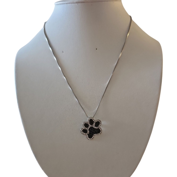Black Spinel Rhodium Over Silver Paw Pendant with Box Chain - Picture 5 of 6
